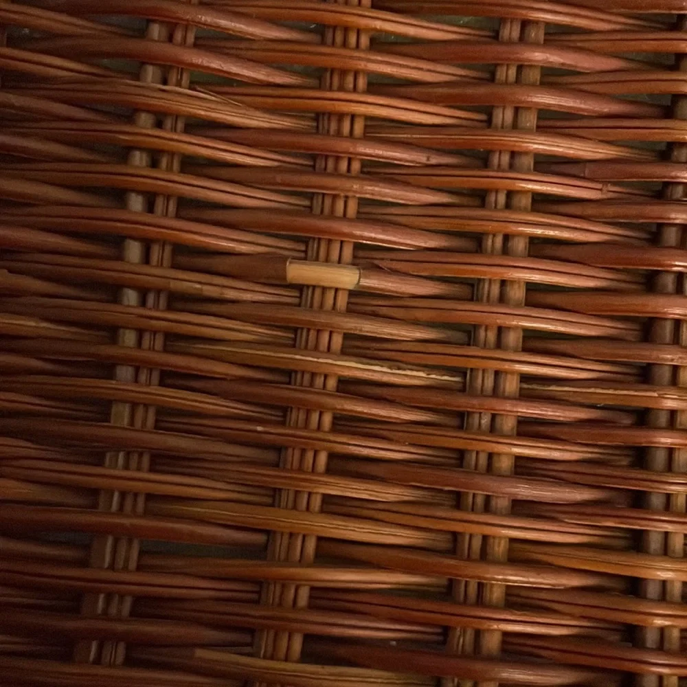 Woven Rattan Storage Basket with Leather-Look Handle - Brown